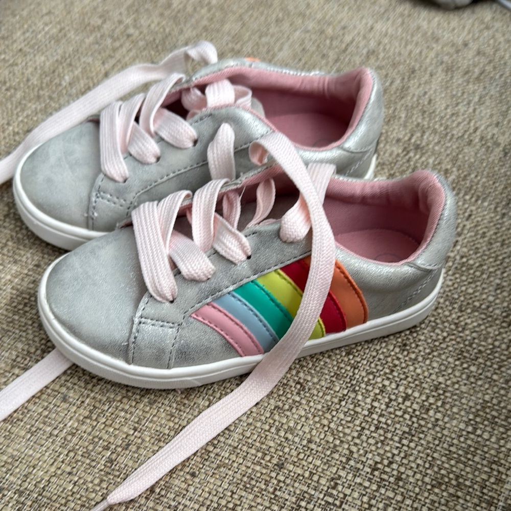 Cat & Jack Silver Sneakers with Rainbow Stripes